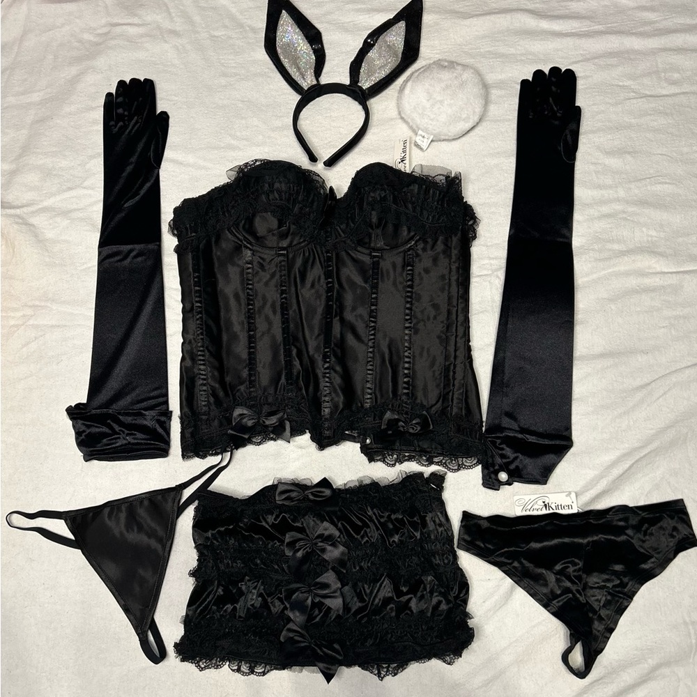 Halloween lingerie black bunny costume Corset 7 piece set sexy L women’s